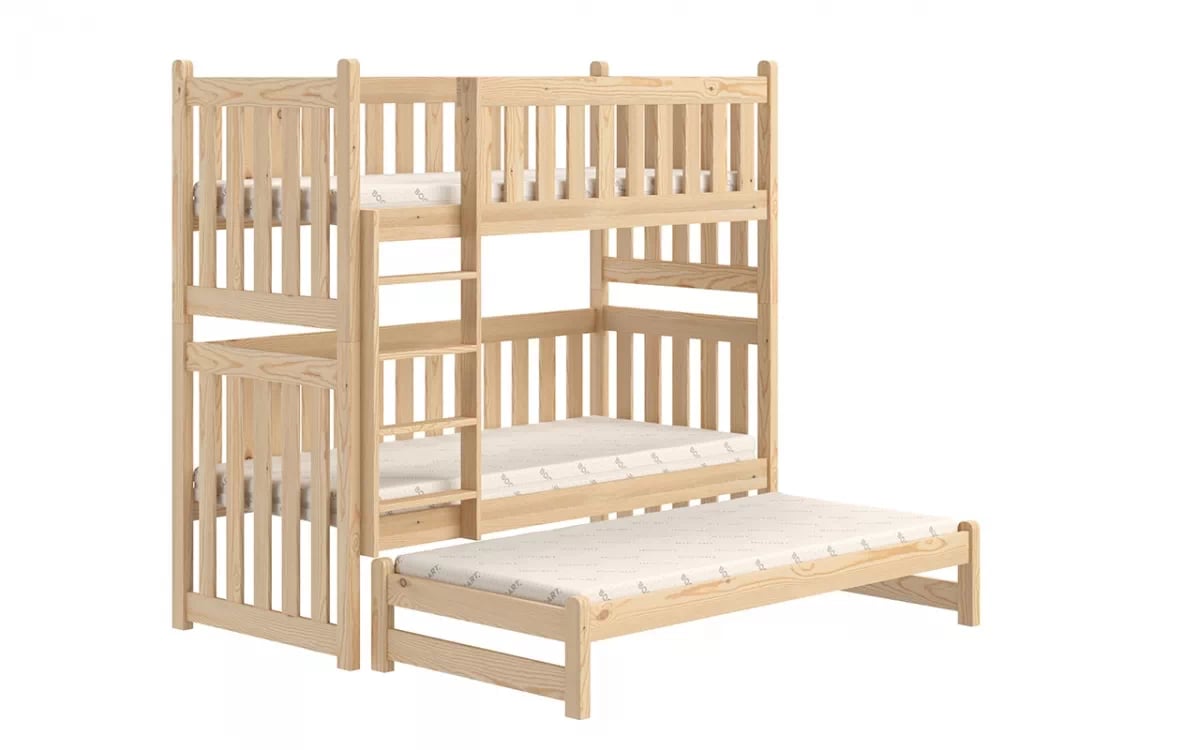 Poschodová posteľ s prístelkou Swen - borovica, 90x190 Posteľ poschodová výsuvna Swen - Farba Borovica