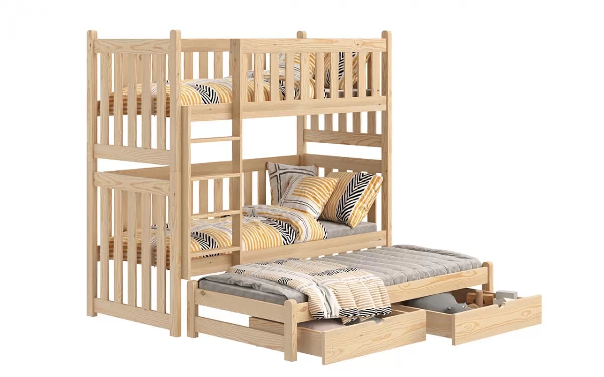 Poschodová posteľ s prístelkou Swen - borovica, 90x180 Posteľ poschodová výsuvna Swen - Farba Borovica
