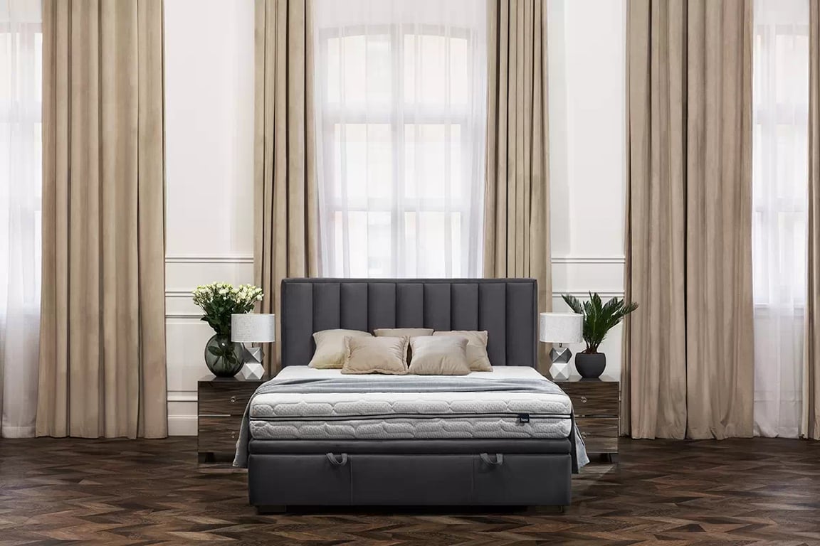 Boxspring posteľ s úložným priestorom Misel - 160x200 posteľ čalouněné z wysokim wezglowiem s prešívaním 