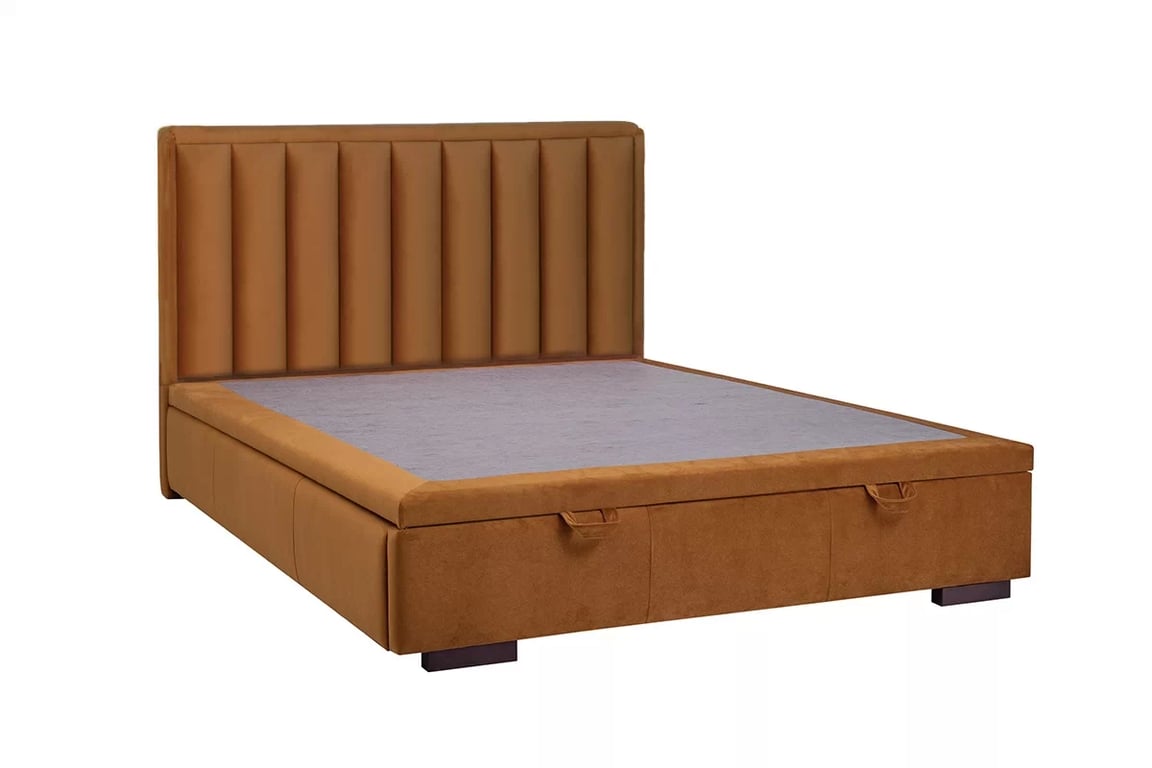 Boxspring posteľ s úložným priestorom Misel - 160x200 posteľ do spálne z drewnianymi nozkami 