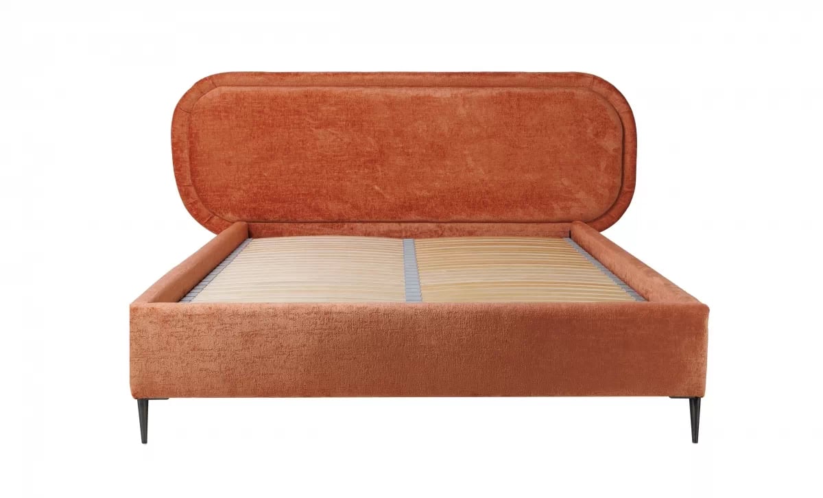 Čalouněná postel Delmi 160x200 cm s rámem - černé nožky postel pro ložnice ze stelazem listwowym