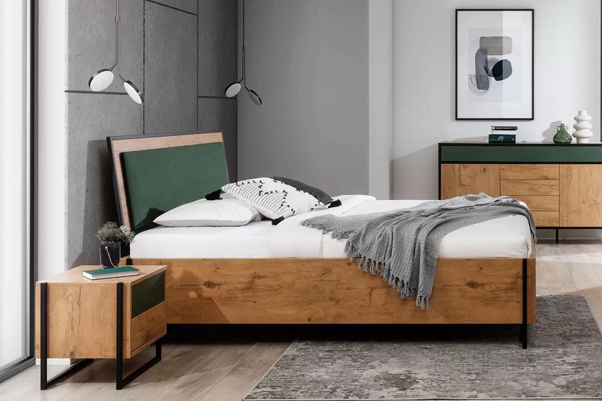 Manželská posteľ Color Loft 180x200 S vnútorným úložným priestorom - Dub lancelot / zelená fľaškovo debowe Nábytok do  spálne