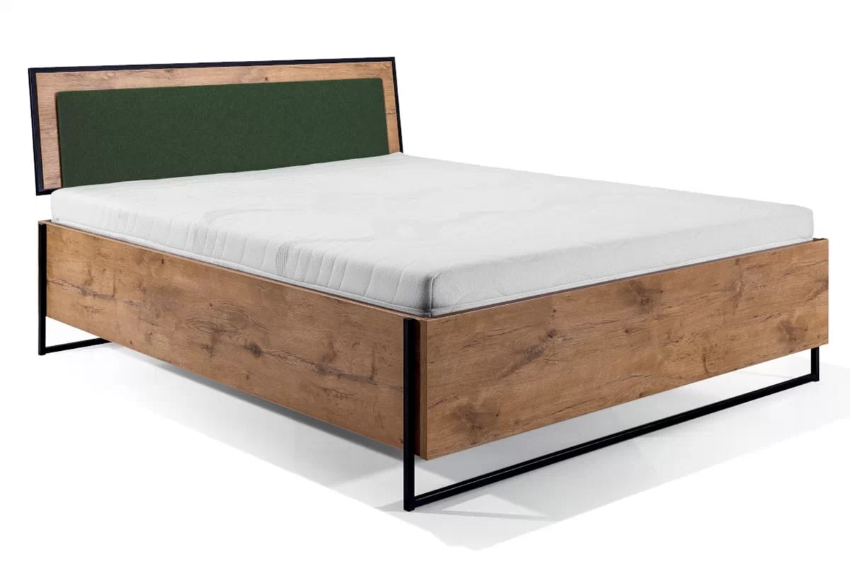 Manželská posteľ Color Loft 180x200 S vnútorným úložným priestorom - Dub lancelot / zelená fľaškovo posteľ z zielonym wezglowiem