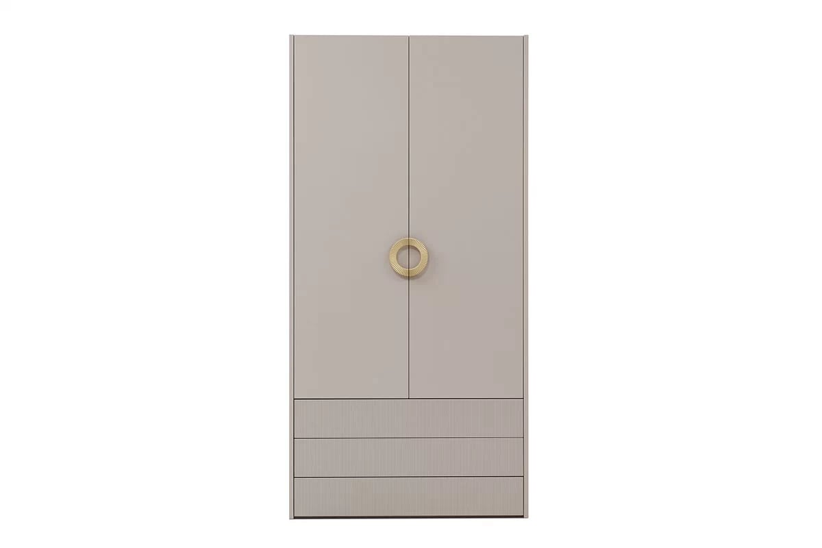 Šatníková skriňa Nubo 100 cm so zásuvkami - kašmírová / zlatá Skriňa ze zlotymi uchwytami