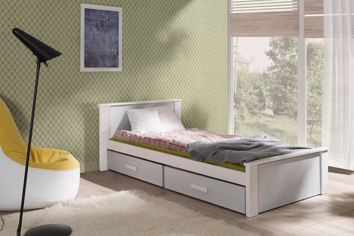 Detská posteľ Puttio - biely akryl + šedý, 80x180 Jednoduché posteľ dzieciece Puttio