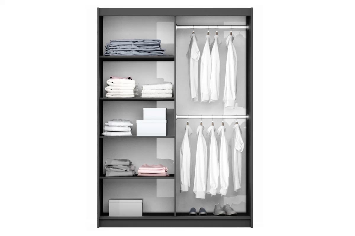 Šatní skříň Vigo 200 cm s posuvnými dveřmi a zrcadlem - platinium skříň Vigo wnetrze