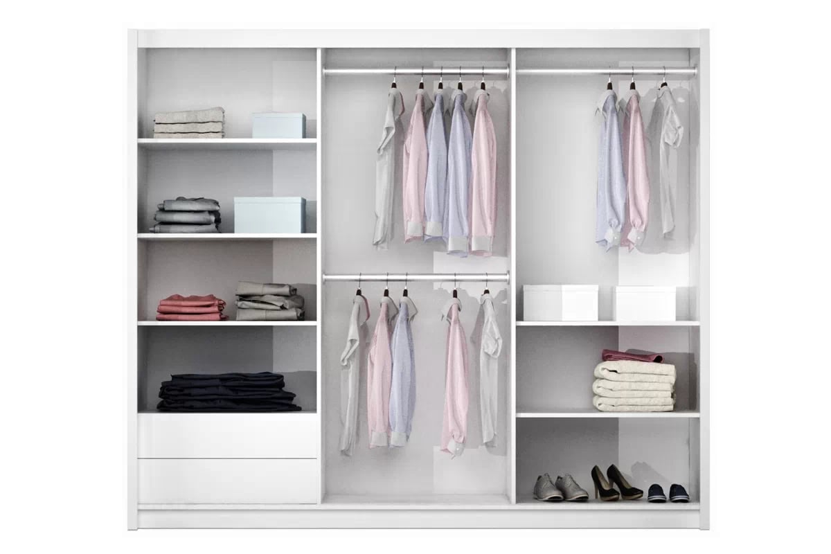 Skriňa s posuvnými dverami so zrkadlom Vigo 250 cm - platinium Skriňa s posuvnými dverami z zrkadlom Vigo 250 cm  - vnútro - zdjecie pogladowe