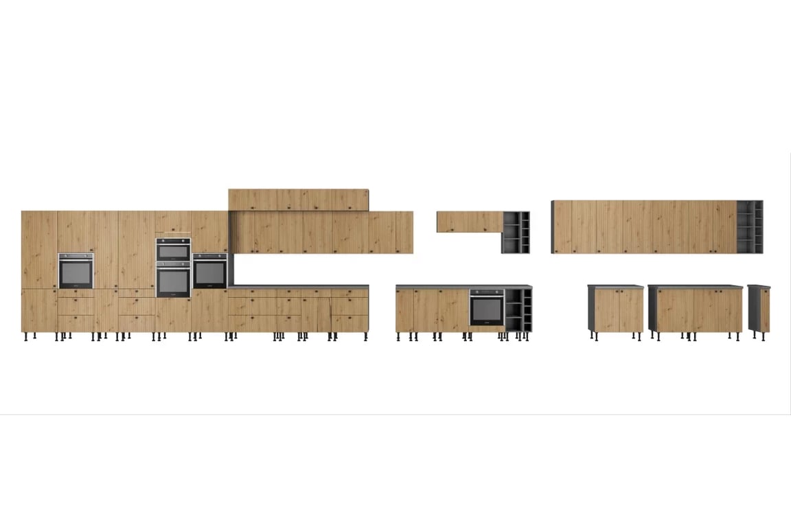 Dvierka na umývačku 60 cm s krytým panelom Lesis ZM 713x596 - Dub artisan lamel kolekcia nábytku kuchynského Lesis - zestawienie bryl