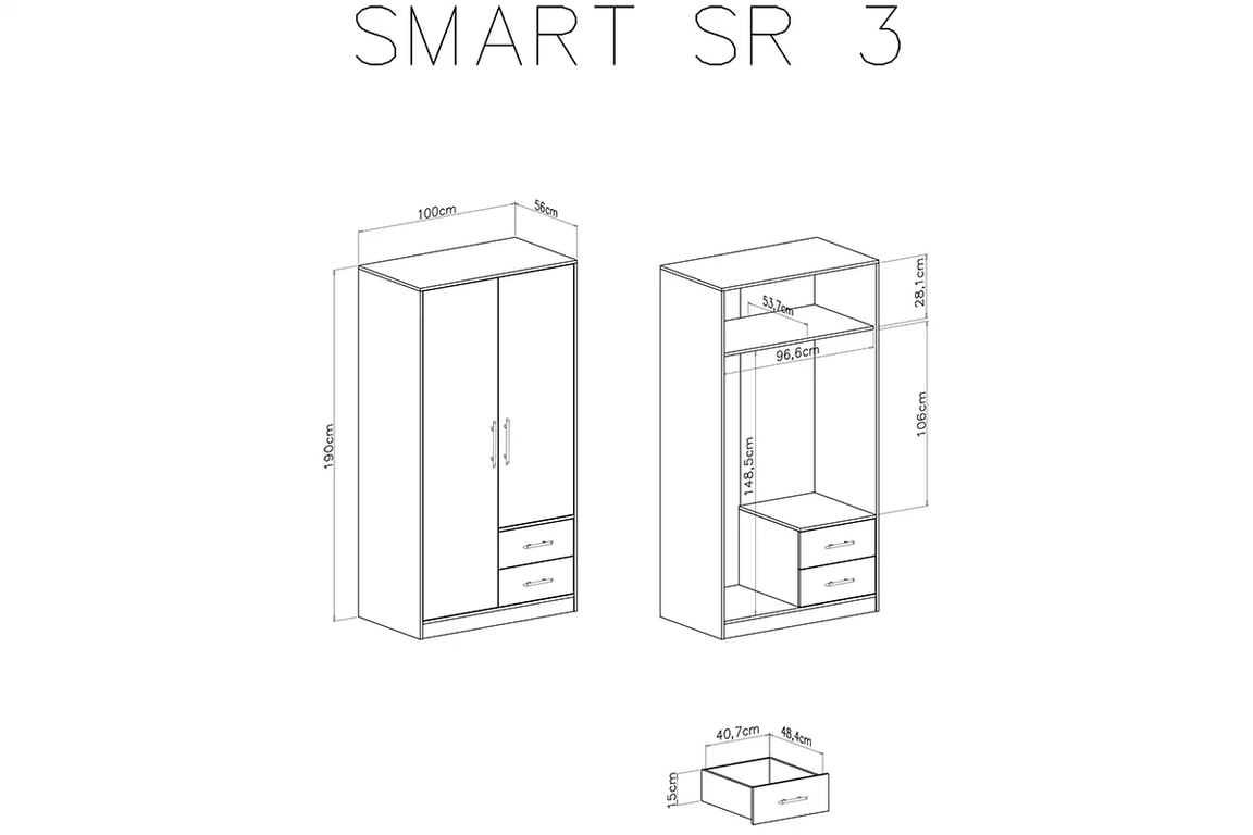 Skriňa dvojdverová s dvoma zásuvkami i zrkadlom Smart SRL3 - artisan Skriňa dvojdverová s dvoma zásuvkami i zrkadlom Smart SRL3 - artisan - schemat