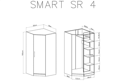 Rohová jednodveřová šatní skříň Smart SR4 - dub artisan skříň rohová jednodveřová Smart SR4 - artisan - schemat