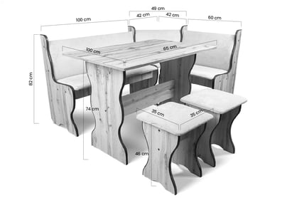Jídelní set Denri s rohovou lavicí a stolem - dub sonoma / Milton New 04 Kuchyňská rohová lavice ze stolem Denri 