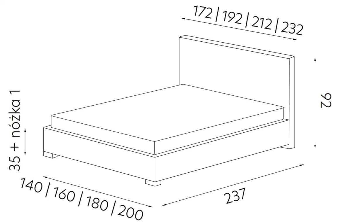 Manželská posteľ 160x200 Bolsena Posteľ čalúnená 160x200 Bolsena - Rozmery