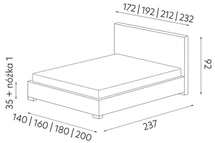 Manželská posteľ 160x200 Bolsena s úložným priestorom Posteľ čalúnená 160x200 Bolsena S vnútorným úložným priestorom- Rozmery