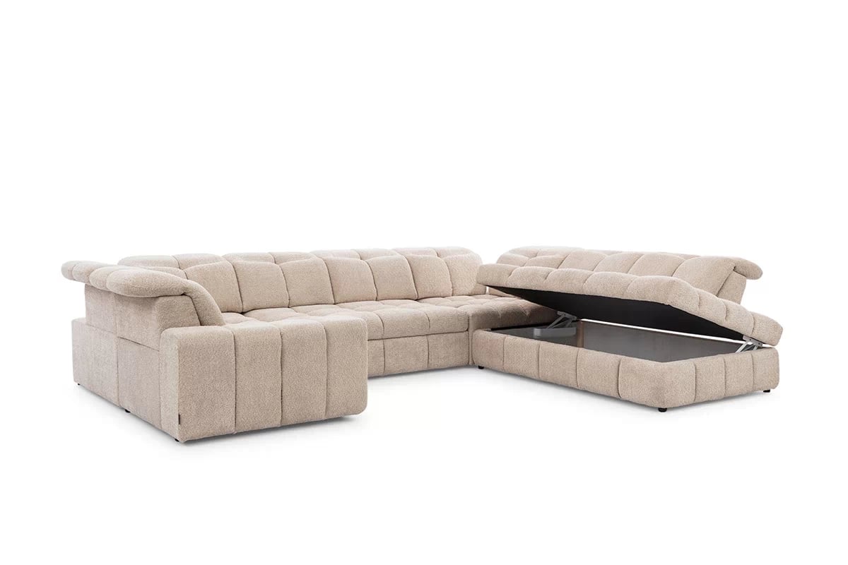 Rohová sedacia súprava Magnelio U pravá elektrická s rozkladacou funkciou - béžová bouclé Catch Me 02 Rohová sedacia súprava pravá strana s elektricky výsuvným sedákem i i funkcja spania Magnelio U - béžový 