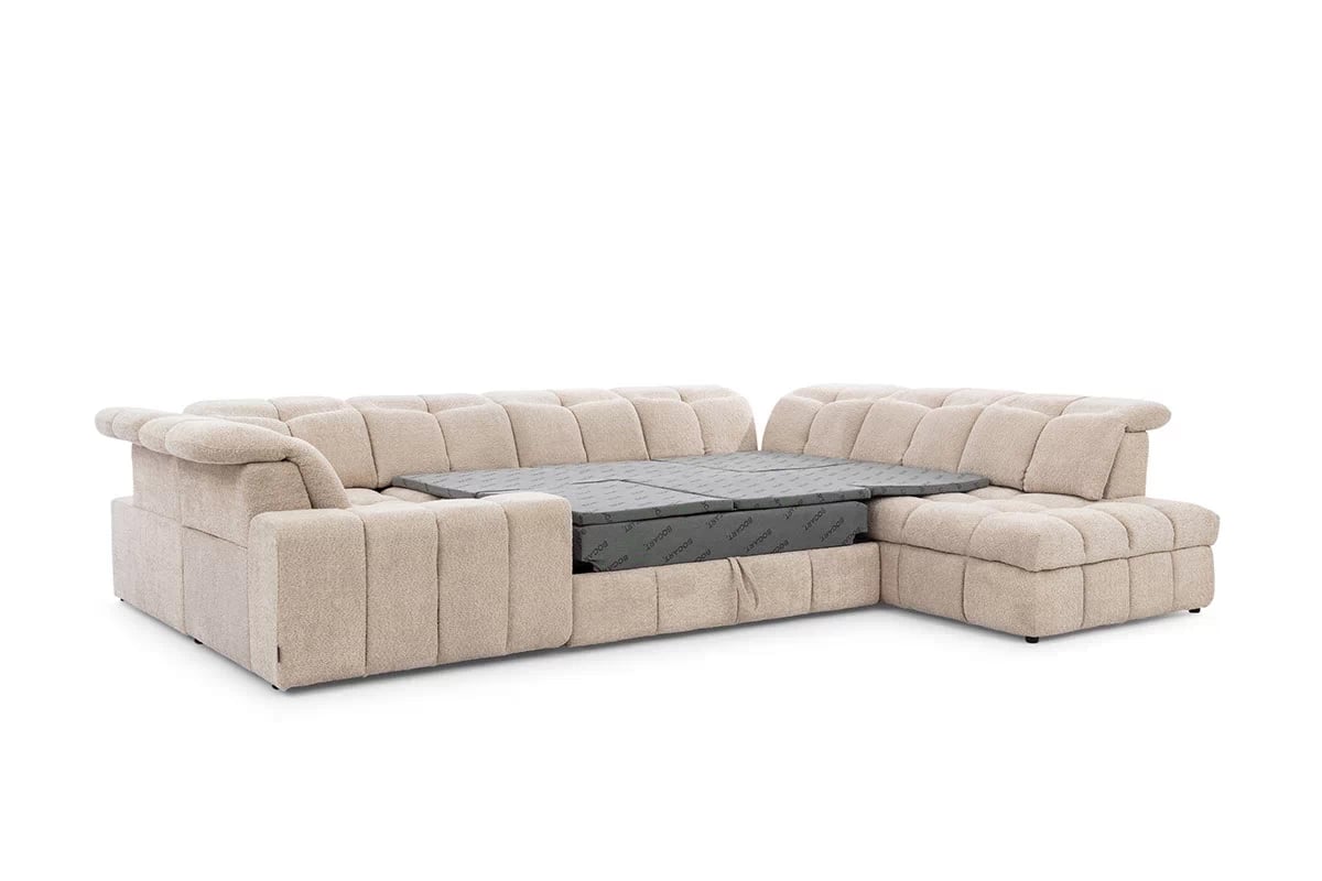 Rohová sedacia súprava Magnelio U pravá elektrická s rozkladacou funkciou - béžová bouclé Catch Me 02 Rohová sedacia súprava pravá strana s elektricky výsuvným sedákem i i funkcja spania Magnelio U - béžový 