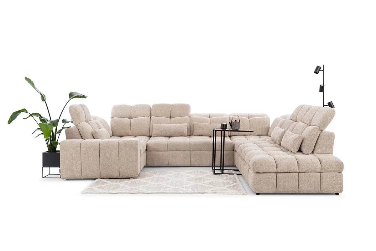 Rohová sedacia súprava Magnelio U pravá elektrická s rozkladacou funkciou - béžová bouclé Catch Me 02 Rohová sedacia súprava pravá strana s elektricky výsuvným sedákem i i funkcja spania Magnelio U - béžový 