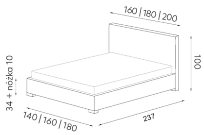 Čalouněná postel Belly 140x200 s úložným prostorem postel čalouněné do ložnice 140x200 Belly S vnitřním úložným prostorem - Rozměry