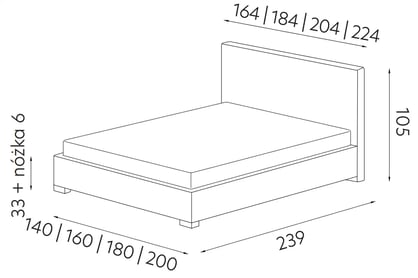 Čalouněná postel Monaco 160x200 postel čalouněné 160x200 Monaco - Rozměry