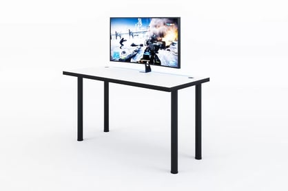 Birou de scris gaming Lamit 120 cm cu înălțime reglabilă și bandă LED - alb / negru