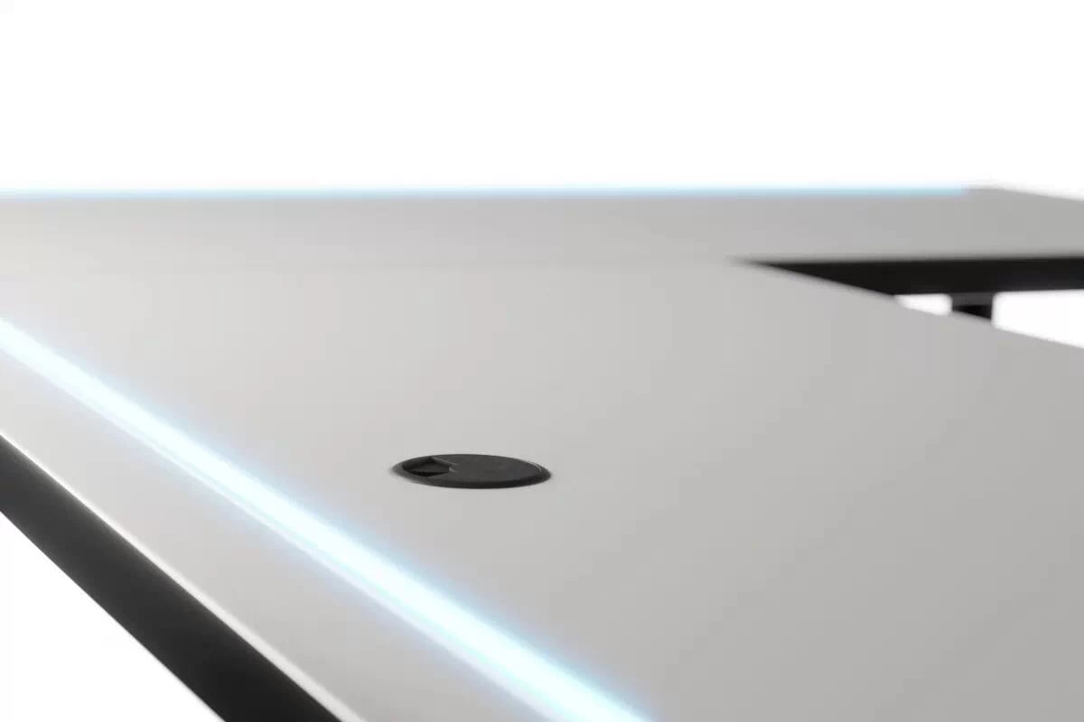 PC stôl Nelmin 160 cm na kovových nohách s LED pravá - biela / čierny Písací stôl gamingowe Nelmin 160 cm na kovových nohách z tasma LED pravý - biela / čierny 