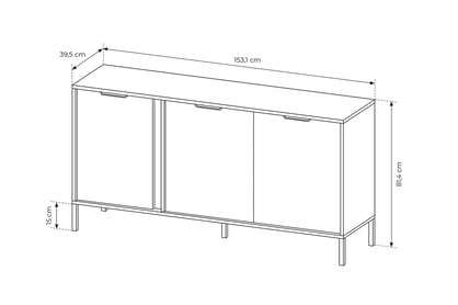 Komoda Lomin 150 cm - černá / dub artisan Komoda třídveřová Lomin 150 cm - Černý / Dub artisan 