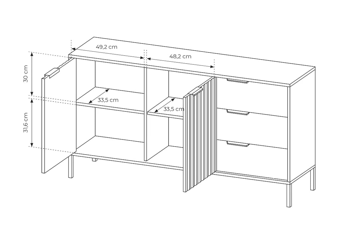 Komoda so zásuvkami Lomin 150 cm - Béžová / Dub viking Komoda dvojdverová so zásuvkami Lomin 150 cm - Béžová / Dub viking 