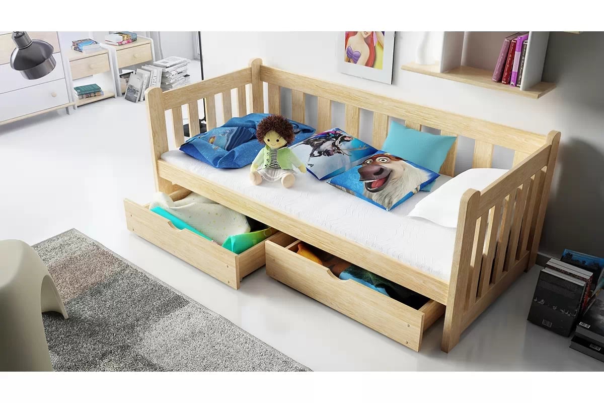 Dětská postel Swen 80x180 cm se zásuvkami - borovice postel přízemní dřevěná Swen DP 001 - Borovice