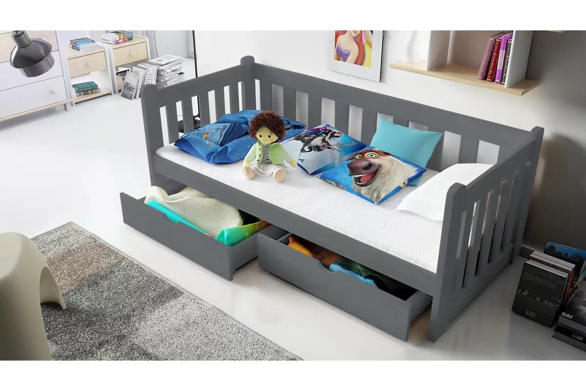 Dětská postel Swen 90x180 cm se zásuvkami - grafitová postel přízemní dřevěná Swen DP 001 - grafit