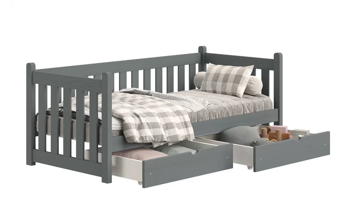 Dětská postel Swen 90x190 cm se zásuvkami - grafitová postel přízemní dřevěná Swen DP 001 - grafit