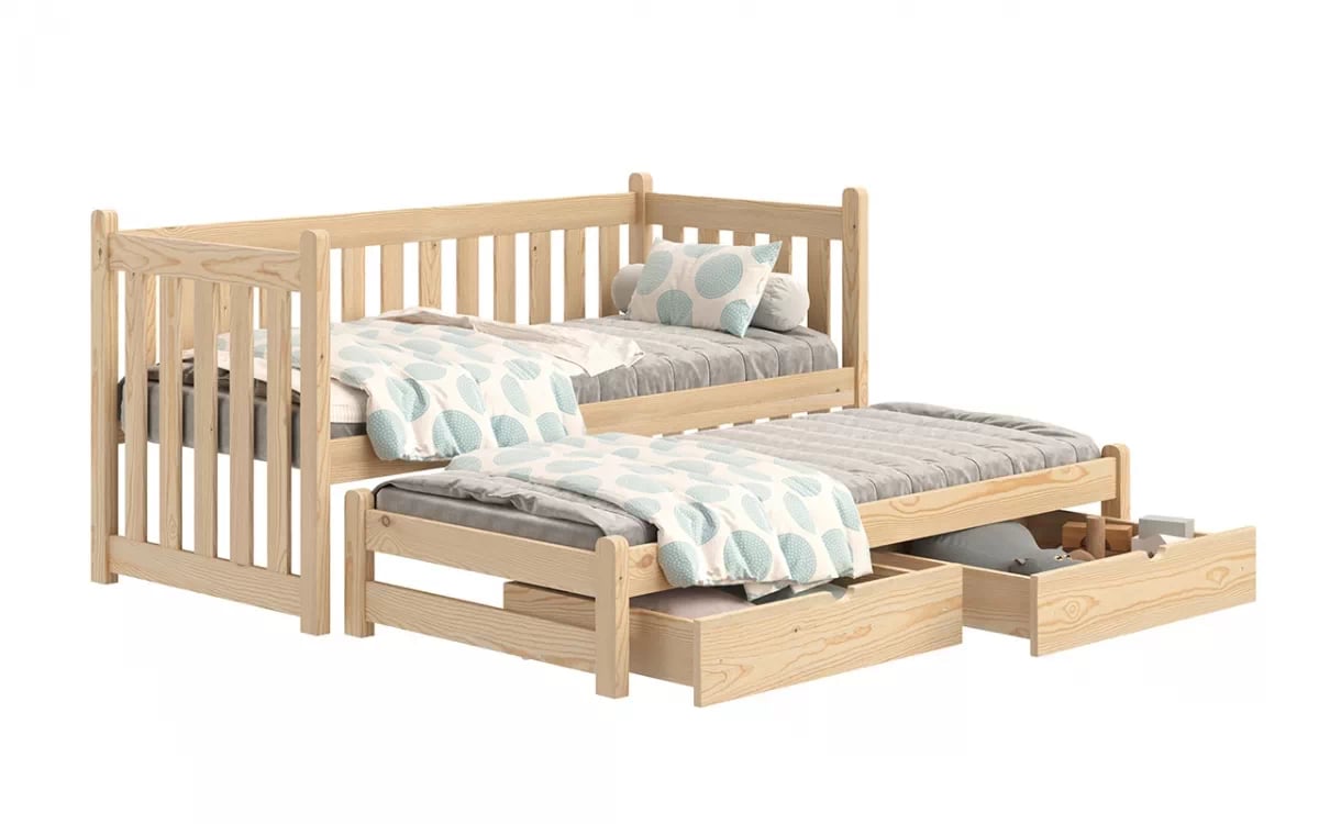 Výsuvná dětská postel Swen 90x200 cm se zásuvkami - borovice postel přízemní výsuvná Swen - Barva Borovice