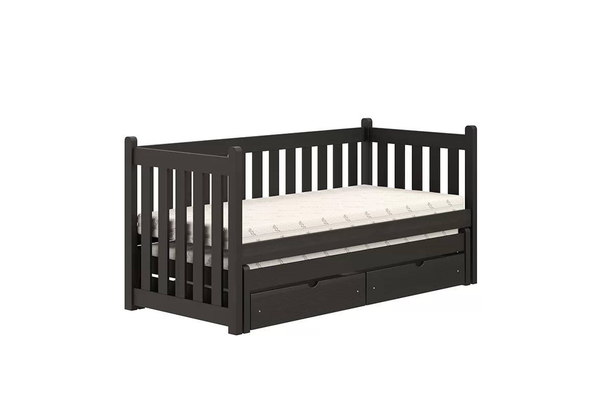 Posteľ s prístelkou Swen so zásuvkami - čierny, 90x200 Posteľ prízemná výsuvna Swen - Farba Čierny