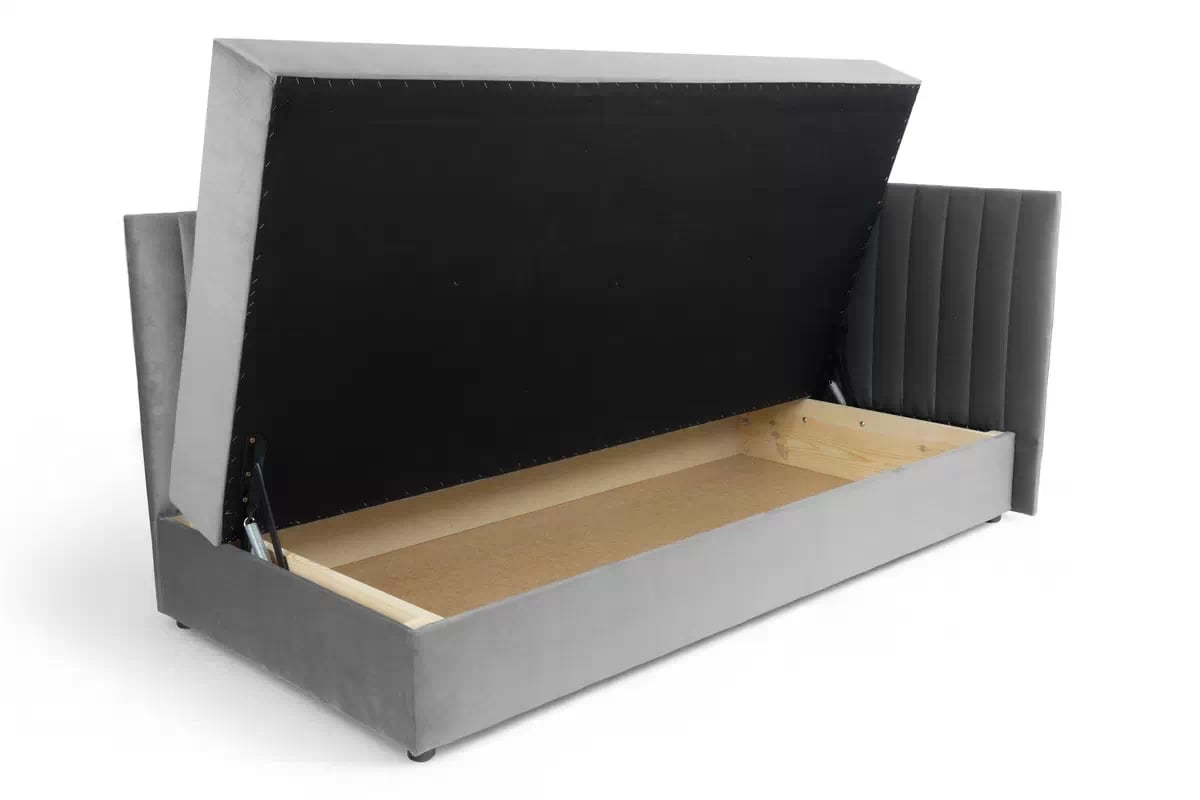 Pravostranná lenoška Nutri 186x80 cm s úložným prostorem - šedý samet Zanzibar 182 Dětská pohovka/postel pravá s úložným prostorem Nutri - šedý samet Zanzibar 182, 186x80/80 cm