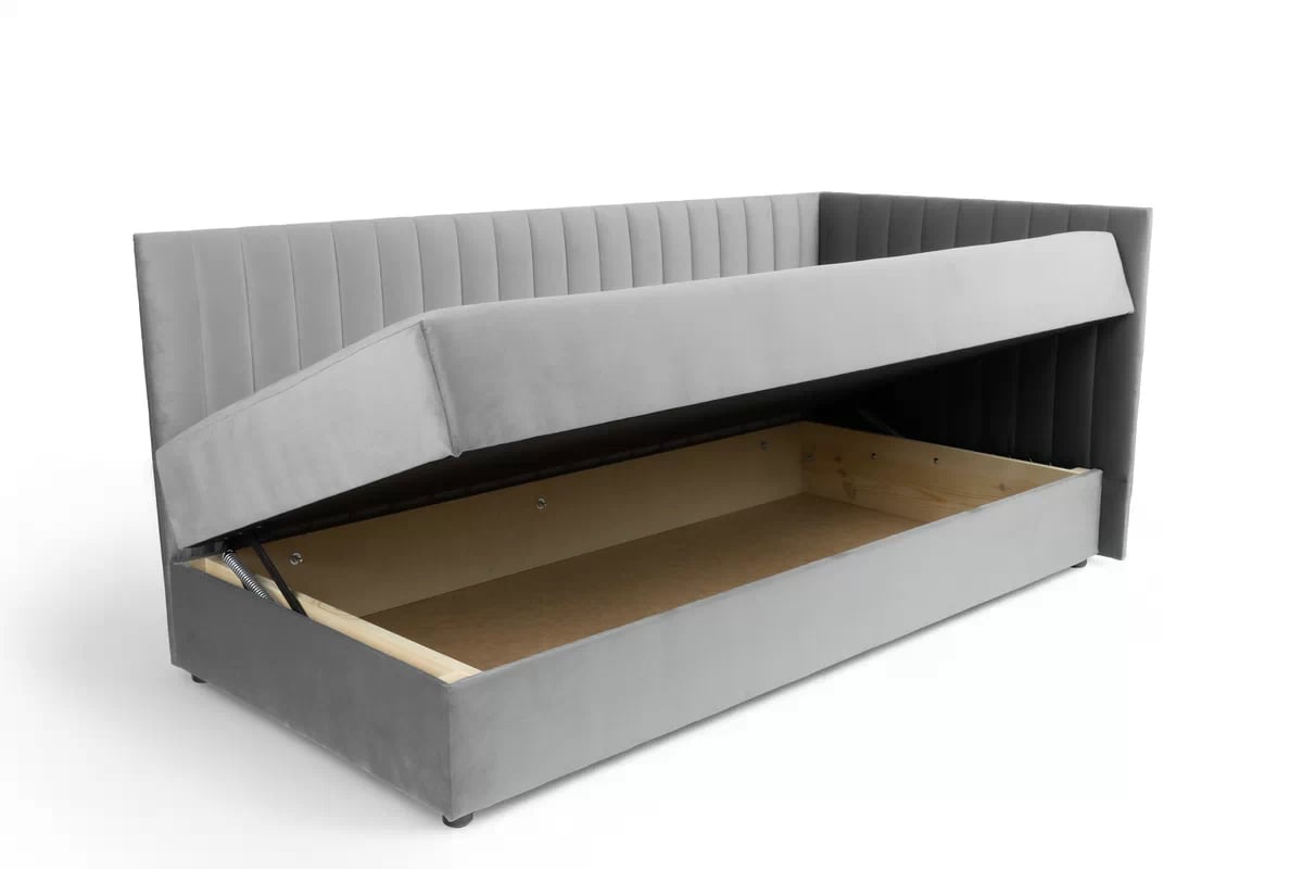 Pravá dětská pohovka/postel Nutri 186x80/100 cm s úložným prostorem - šedý samet Zanzibar 182 Dětská pohovka/postel pravá s úložným prostorem Nutri - šedý samet Zanzibar 182, 186x80/100 cm