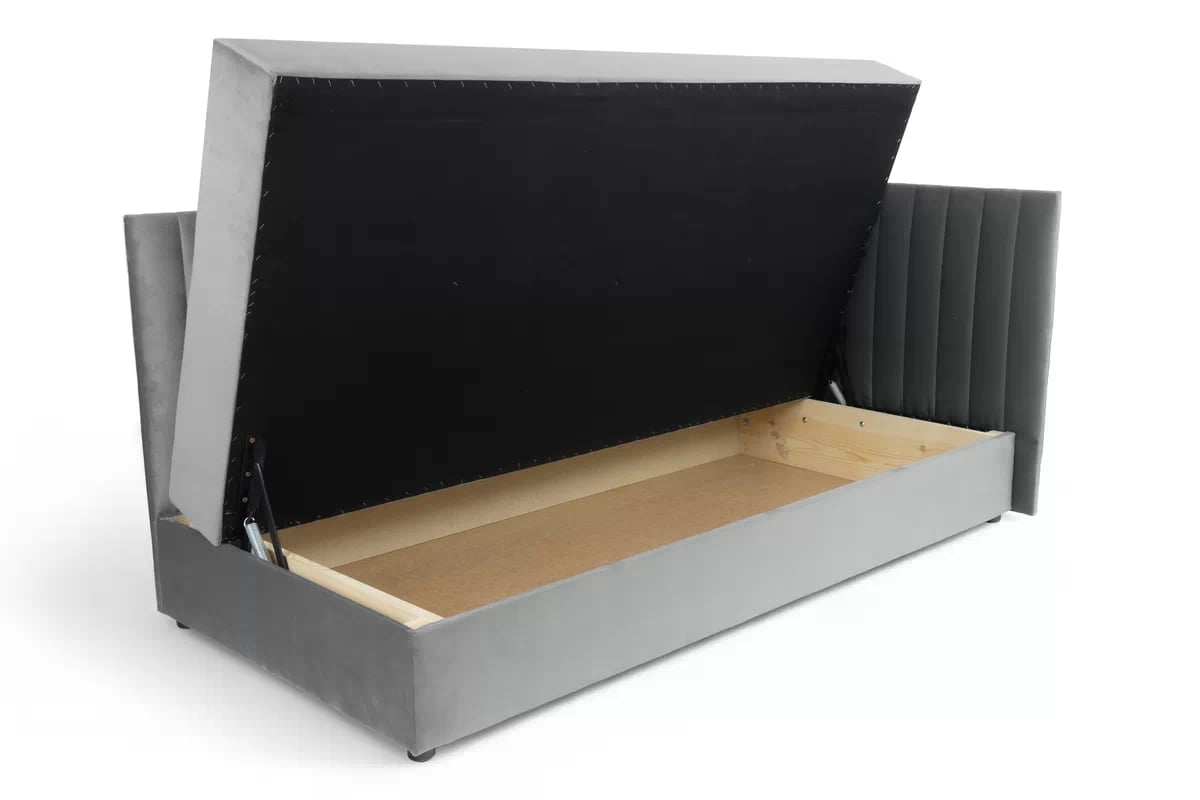 Pravá dětská pohovka/postel Nutri 186x90/80 cm s úložným prostorem - šedý samet Zanzibar 182 Dětská pohovka/postel pravá s úložným prostorem Nutri - šedý samet Zanzibar 182, 186x90/80 cm