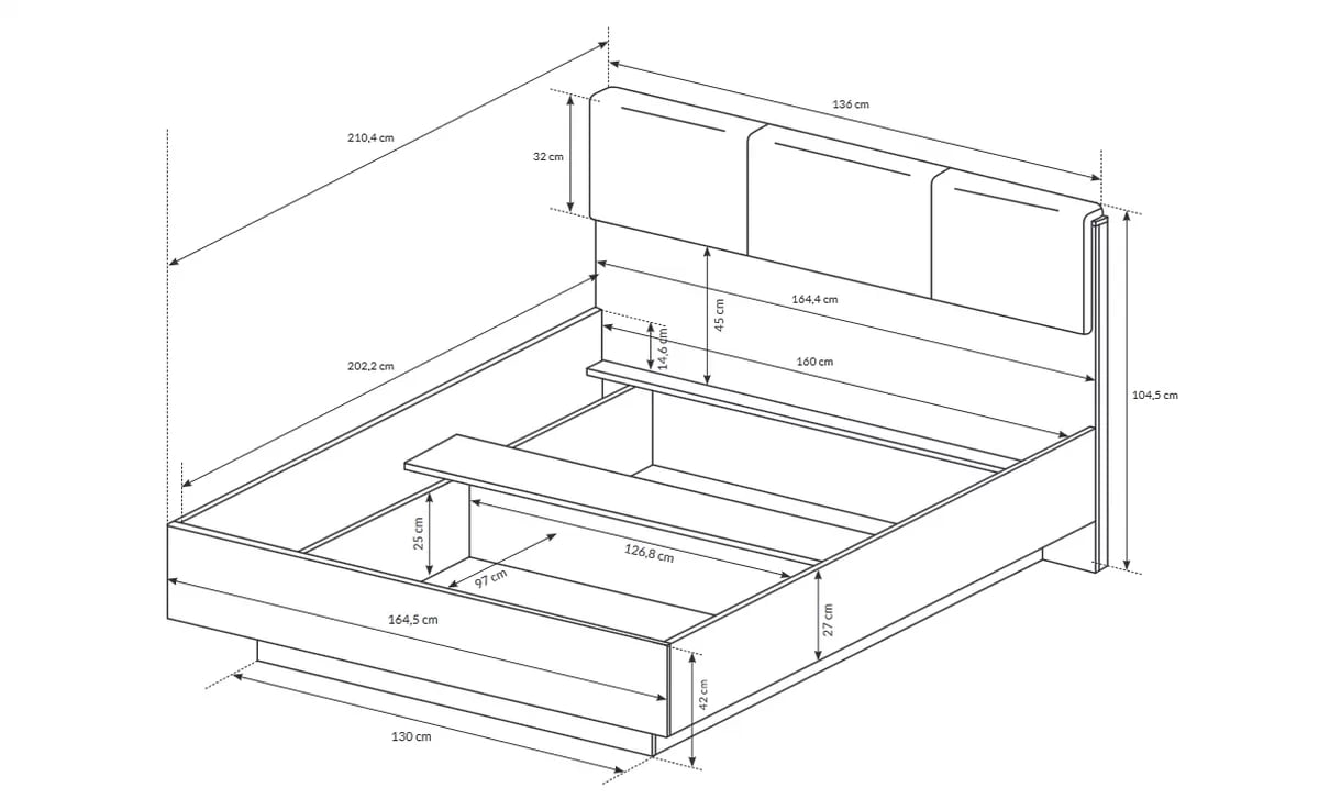 Manželská posteľ Arcano S vnútorným úložným priestorom160x200 - biely/Dub grandson Posteľ do spálne Arcano S vnútorným úložným priestorom160x200 - Biely/Dub grandson