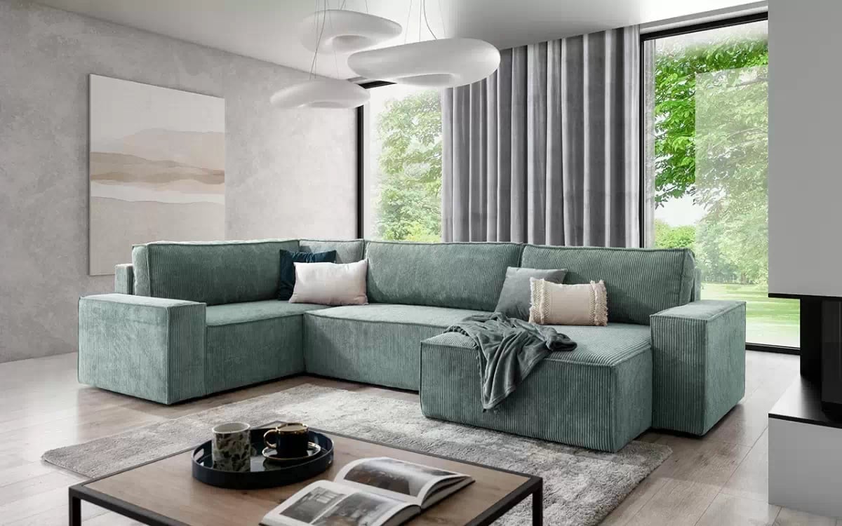 Rohová sedacia súprava pravá rozkladacia Flabio U - zelený štruks Lincoln 72 Rohová sedacia súprava pravá strana s funkciou spánku Flabio U - Zelený MENČESTER ľahkočistiaci Anafi 8 