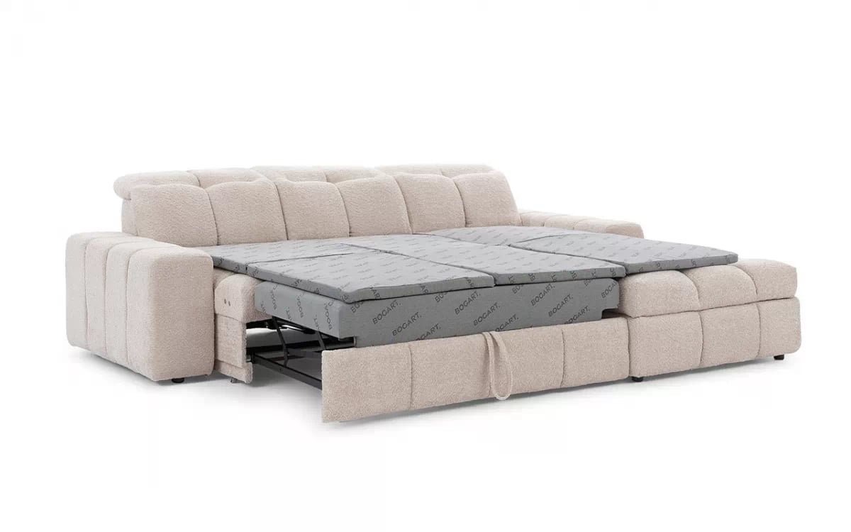 Elektrický rozkládací rohový gauč Magnelio Mini pravý - béžová bouclé Catch Me 02 Rohová sedací souprava pravá strana z elektricky wysuwanym sedadlem i funkcja spaní Magnelio Mini - Béžová boucla Catch Me 02