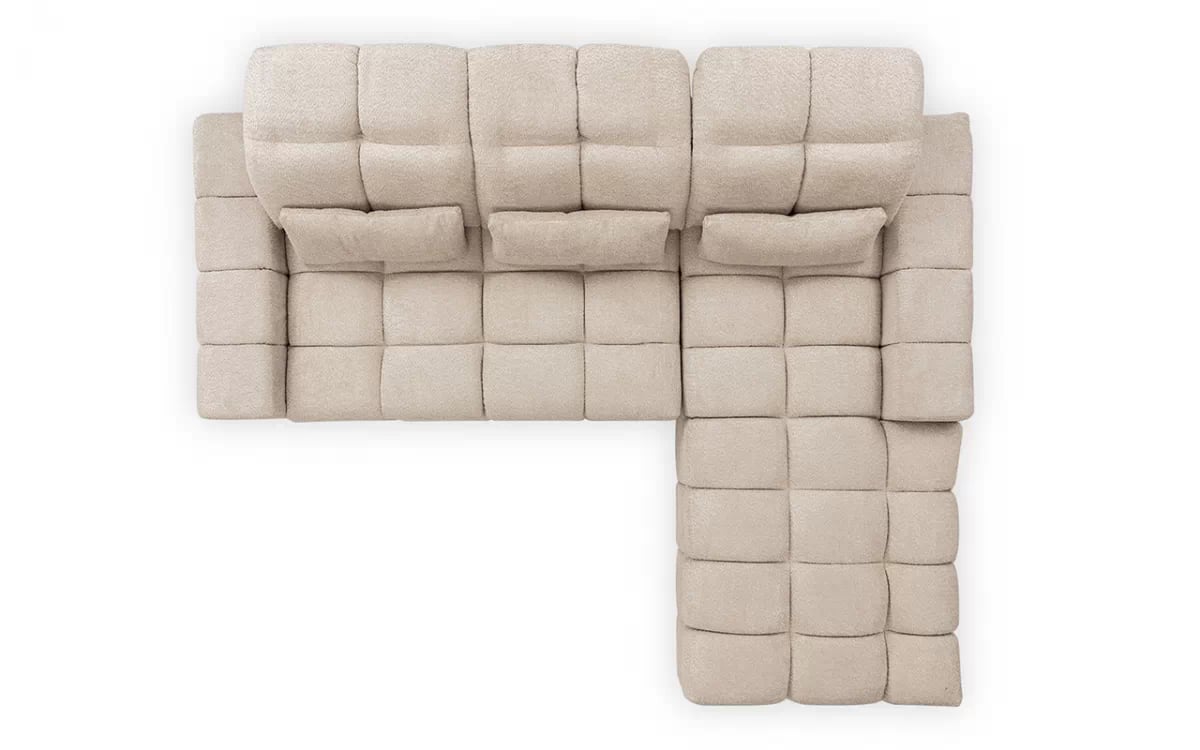 Elektrický rozkládací rohový gauč Magnelio Mini pravý - béžová bouclé Catch Me 02 Rohová sedací souprava pravá strana z elektricky wysuwanym sedadlem i funkcja spaní Magnelio Mini - Béžová boucla Catch Me 02