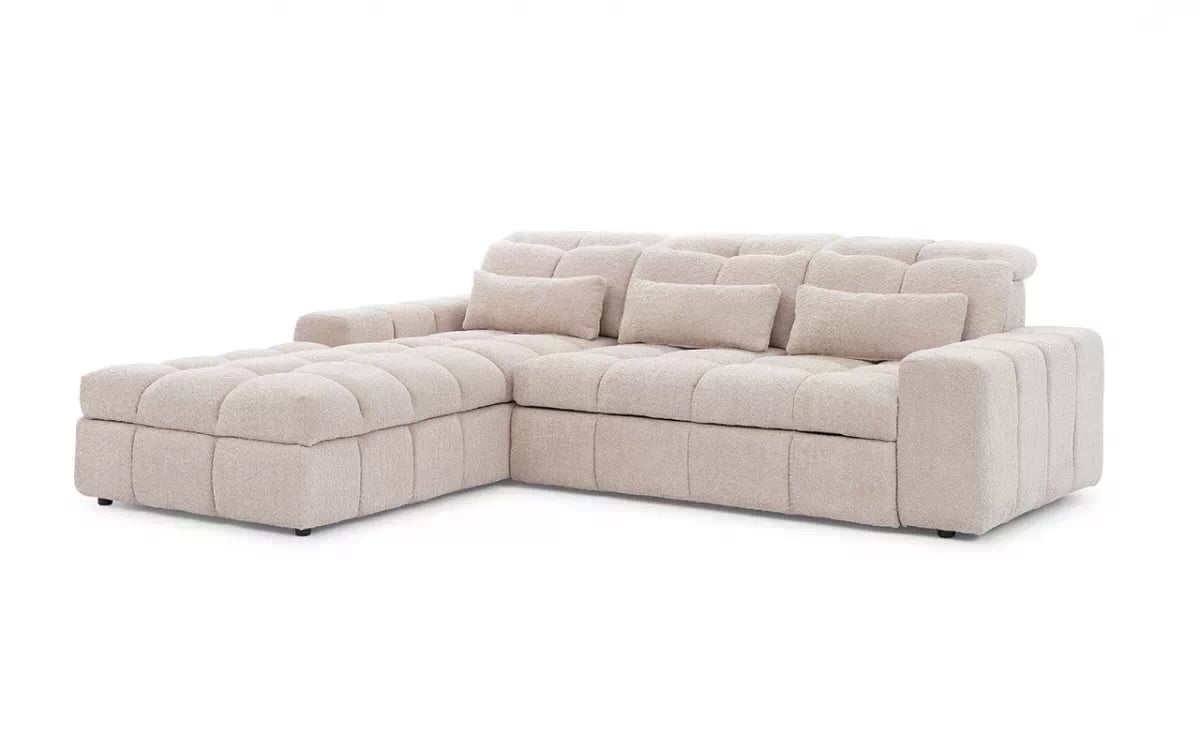 Elektrický rozkládací rohový gauč Magnelio Mini levý - béžová bouclé Catch Me 02 Rohová sedací souprava Strana levá z elektricky wysuwanym sedadlem i funkcja spaní Magnelio Mini - Béžová boucla Catch Me 02