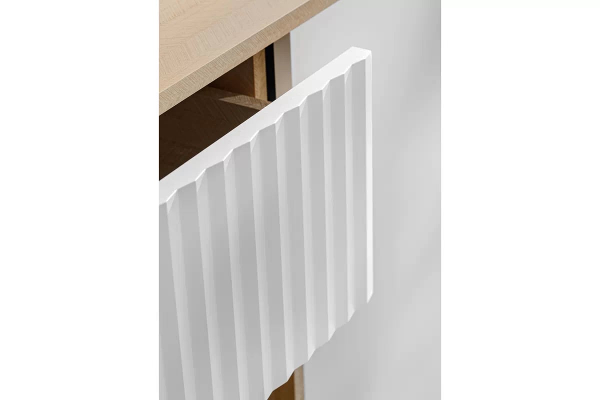 TV stolík Bliwon 148 cm so zásuvkami - jodeľka scandi / biely mat TV skrinka Bliwon F02 so zásuvkami 148 cm - jodelka scandi / biely mat