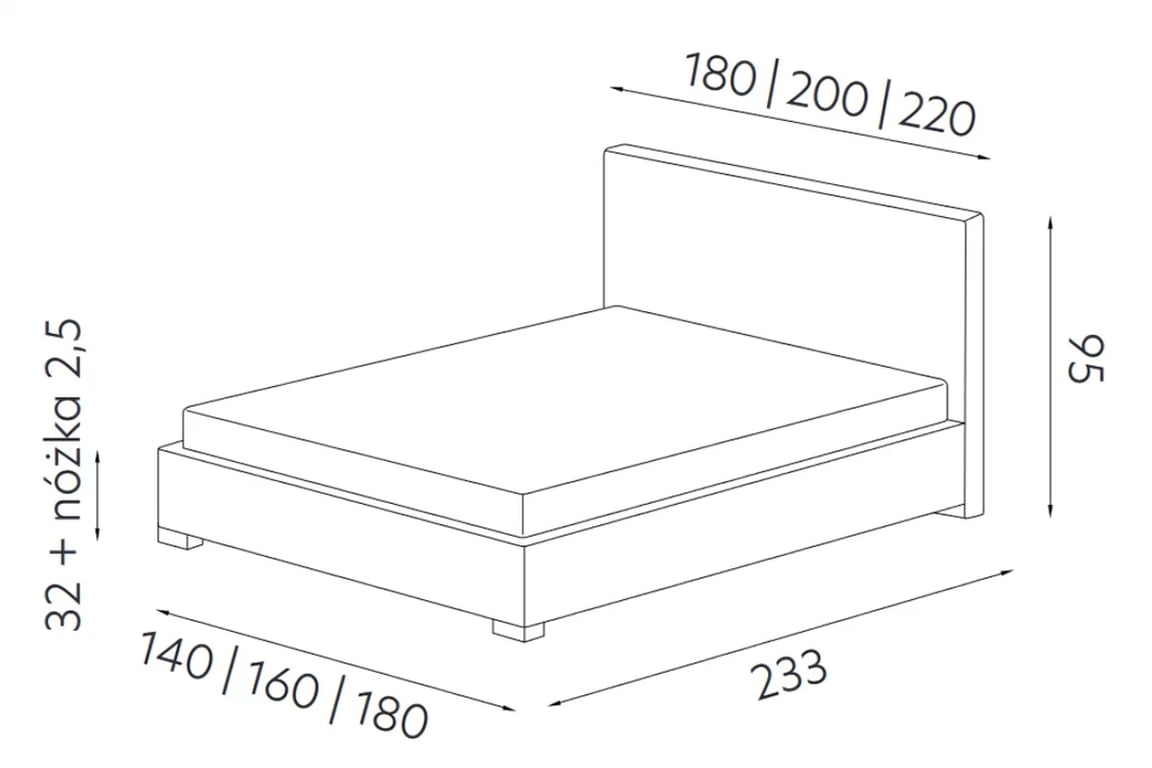 Čalúnená posteľ Gotimo 180x200 s dvojitým čelom Posteľ čalúnená 180x200 Nubo z podwojnym wezglowiem