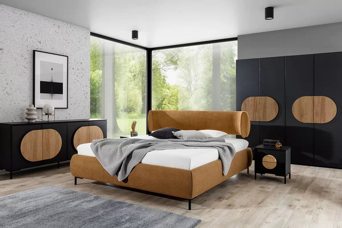 Čalouněná postel Ovalo 160x200 cm postel čalouněné Ovalo 160x200 z regulowanym wezglowiem