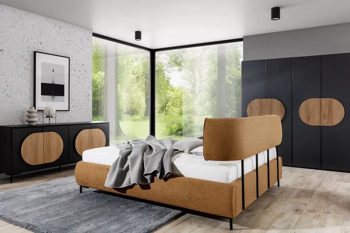 Čalouněná postel Ovalo 160x200 cm postel čalouněné Ovalo 160x200 z regulowanym wezglowiem