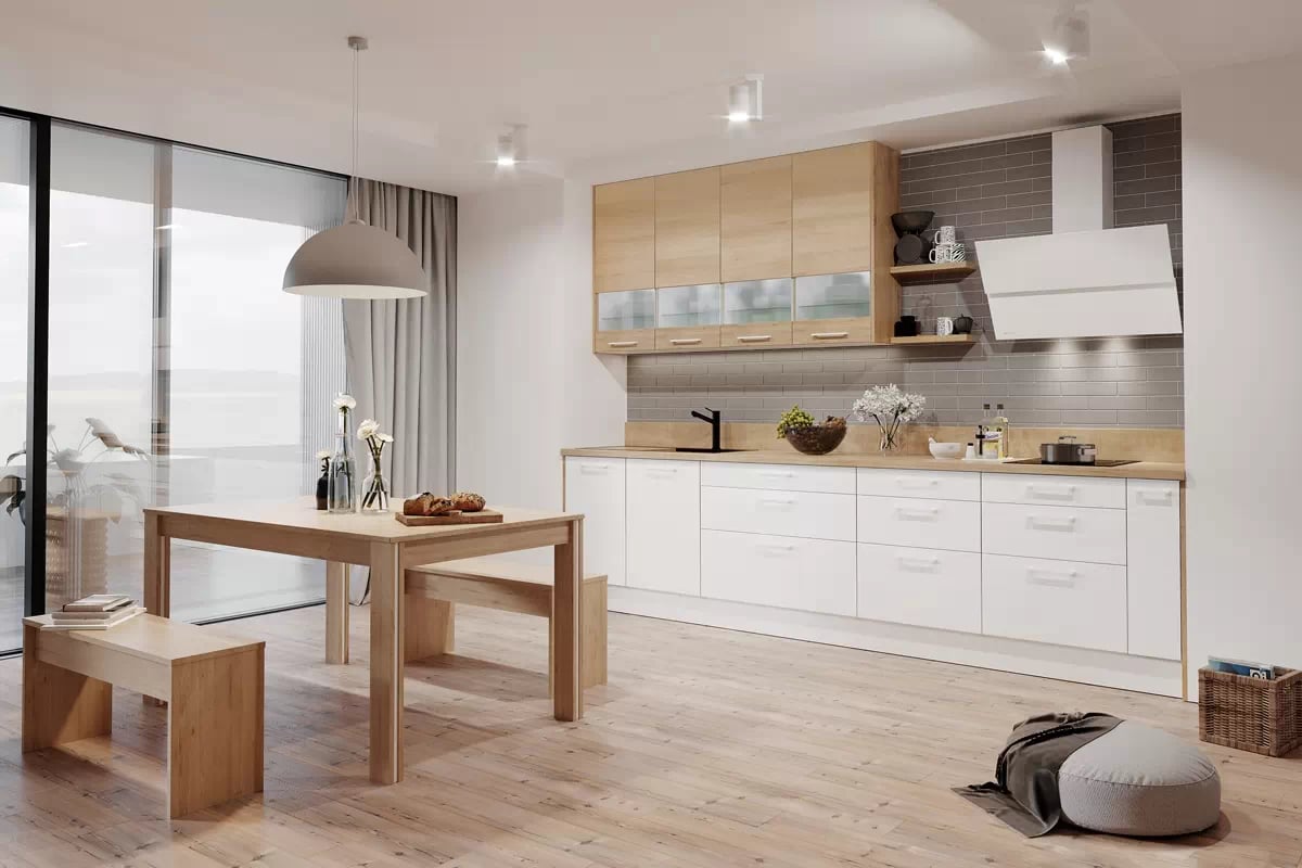 KAMMONO P2 D30.1 - Skrinka dolná Kuchynská jednodverová  kolekcia nábytku kuchynského Kammono - P2 buk svetlý / P4 biely lesk