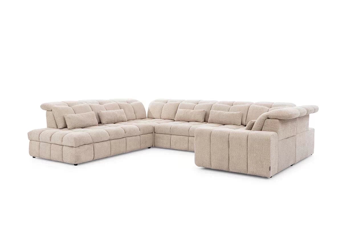 Rohová sedacia súprava Magnelio U ľavá elektrická s rozkladacou funkciou - béžová bouclé Catch Me 02 Rohová sedacia súprava Ľavá strana s elektricky výsuvným sedákem i i funkcja spania Magnelio U - Béžová boucle Catch Me 02