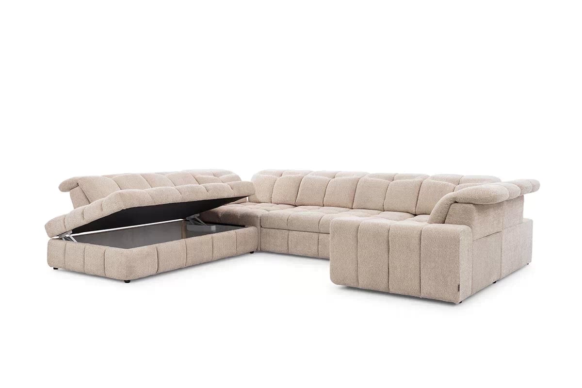 Rohová sedacia súprava Magnelio U ľavá elektrická s rozkladacou funkciou - béžová bouclé Catch Me 02 Rohová sedacia súprava Ľavá strana s elektricky výsuvným sedákem i i funkcja spania Magnelio U - Béžová boucle Catch Me 02