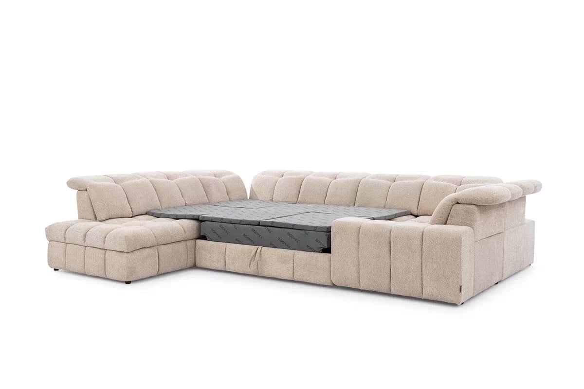 Rohová sedacia súprava Magnelio U ľavá elektrická s rozkladacou funkciou - béžová bouclé Catch Me 02 Rohová sedacia súprava Ľavá strana s elektricky výsuvným sedákem i i funkcja spania Magnelio U - Béžová boucle Catch Me 02