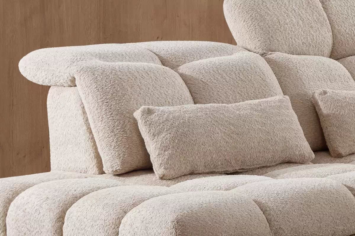 Rohová sedacia súprava Magnelio U ľavá elektrická s rozkladacou funkciou - béžová bouclé Catch Me 02 Rohová sedacia súprava Ľavá strana s elektricky výsuvným sedákem i i funkcja spania Magnelio U - Béžová boucle Catch Me 02