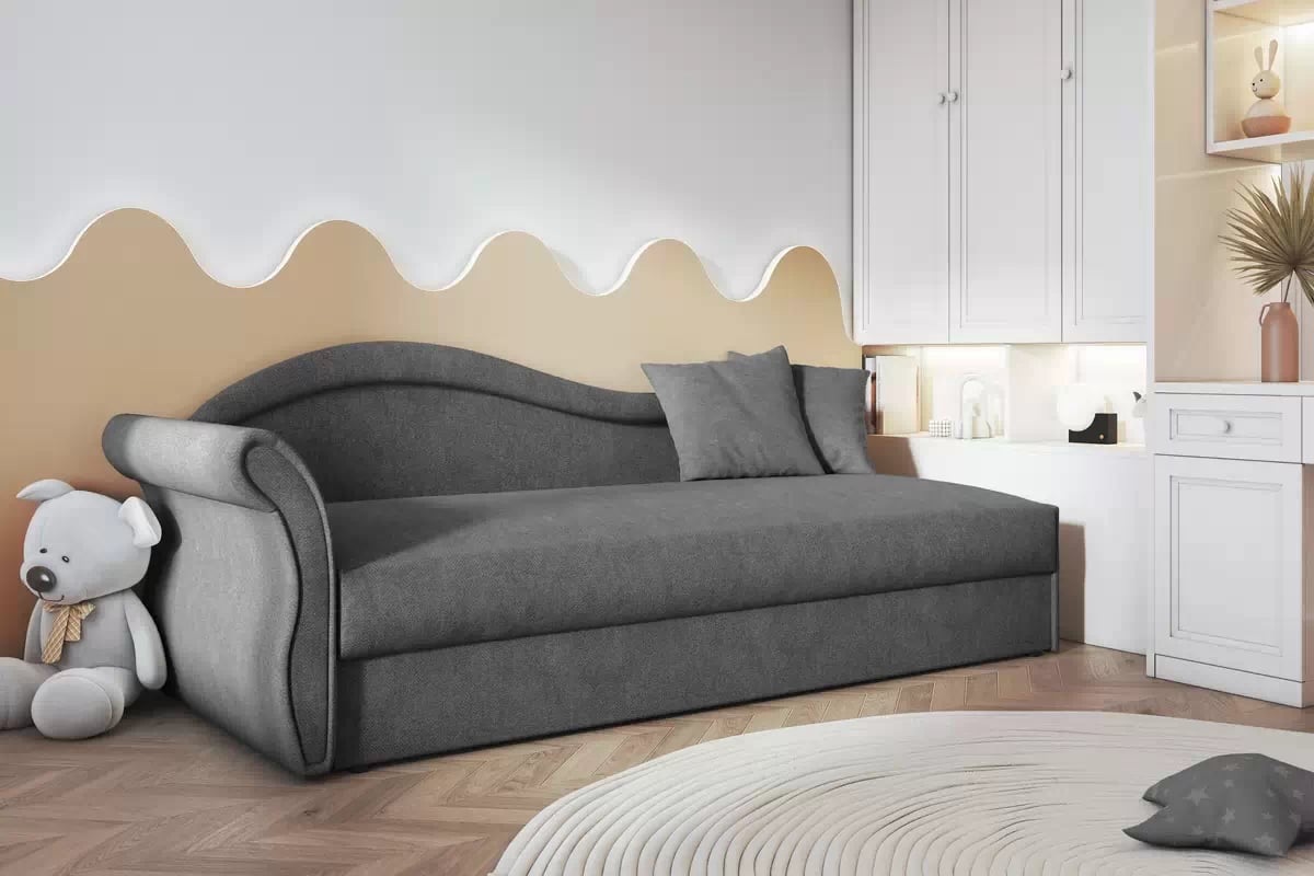 Levostranné jednolůžko Marek s úložným prostorem - šedý samet Cloud 91 Dětská pohovka/postel levá jednoosobowe s úložným prostorem Marek - šedý welwet Cloud 91