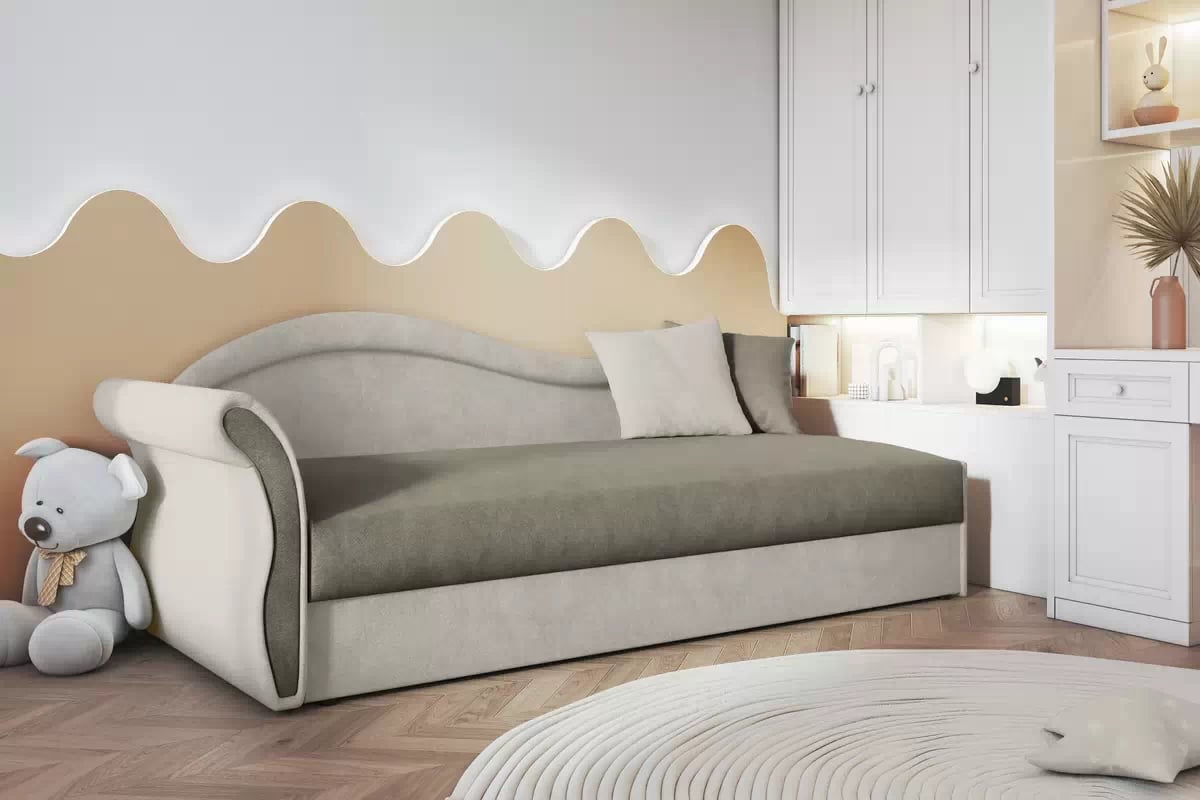 Válenda s úložným prostorem Marek levá - béžová Velluto 2 + 3 Dětská pohovka/postel Strana levá jednoosobowe s úložným prostorem Marek - samet Velluto 2 + 3 